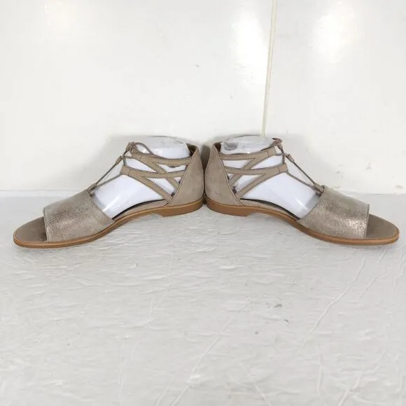 Paul Green Women's Morea US 8,5 Uk 6 Leather Metallic Taupe Lace-Up Sandals