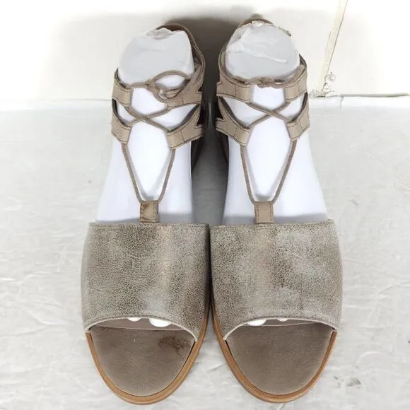 Paul Green Women's Morea US 8,5 Uk 6 Leather Metallic Taupe Lace-Up Sandals