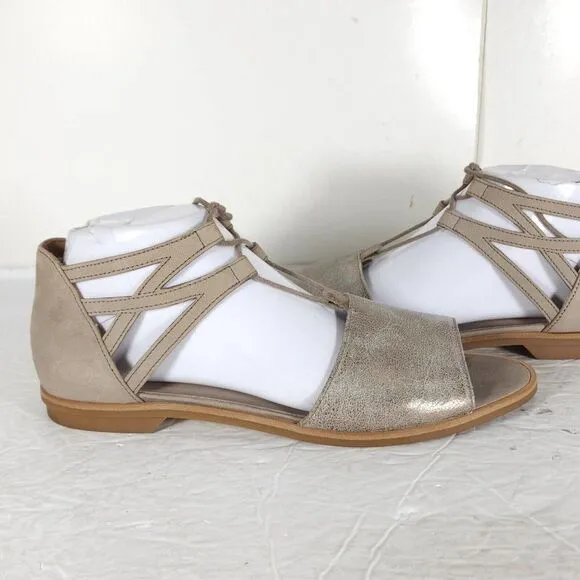 Paul Green Women's Morea US 8,5 Uk 6 Leather Metallic Taupe Lace-Up Sandals