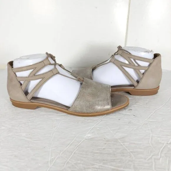 Paul Green Women's Morea US 8,5 Uk 6 Leather Metallic Taupe Lace-Up Sandals
