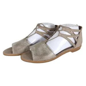 Paul Green Women's Morea US 8,5 Uk 6 Leather Metallic Taupe Lace-Up Sandals