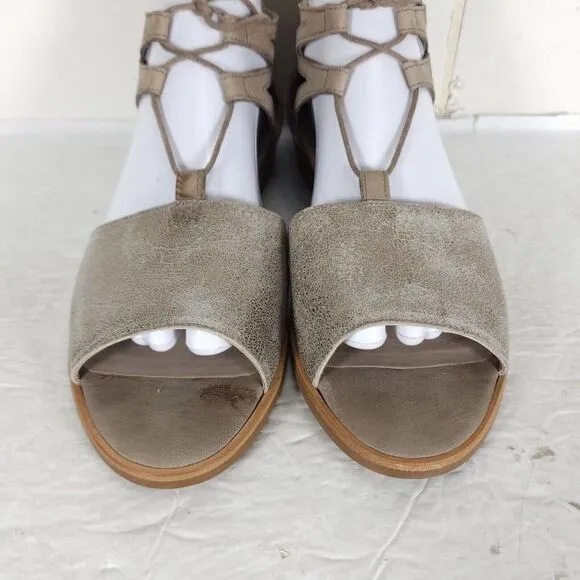 Paul Green Women's Morea US 8,5 Uk 6 Leather Metallic Taupe Lace-Up Sandals