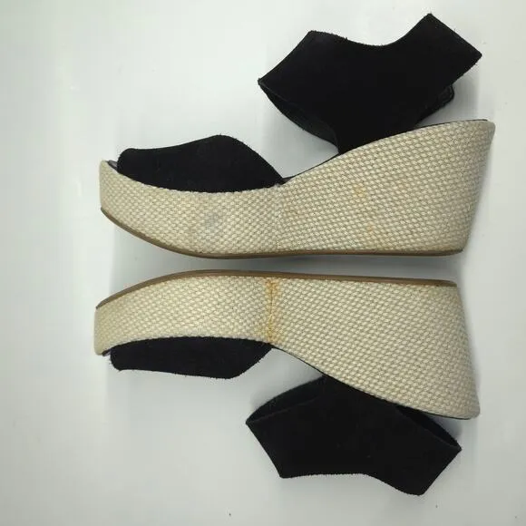Pedro Garcia Black Suede Platform Wedge Sandal, Size 37, US 7, Made in Spain