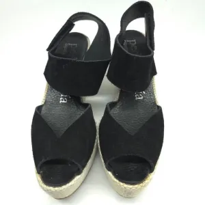 Pedro Garcia Black Suede Platform Wedge Sandal, Size 37, US 7, Made in Spain