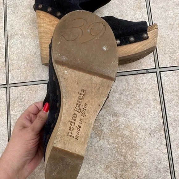 Pedro Garcia Blue Suede Leather Wedge Sandals