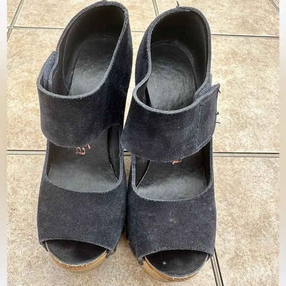 Pedro Garcia Blue Suede Leather Wedge Sandals