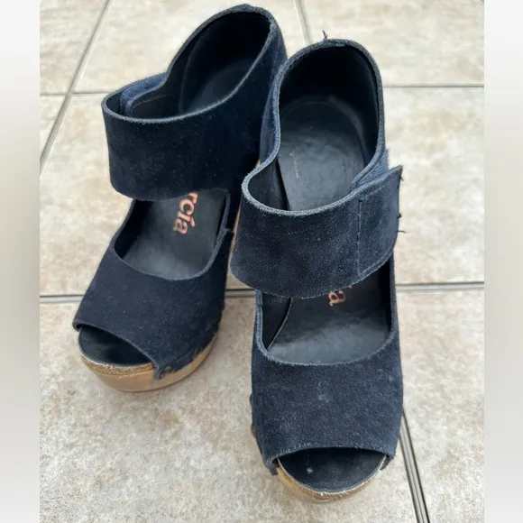 Pedro Garcia Blue Suede Leather Wedge Sandals