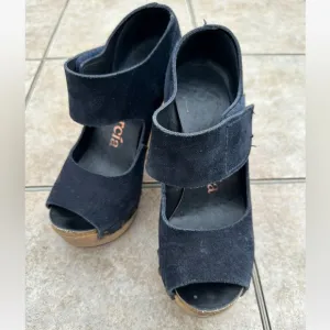 Pedro Garcia Blue Suede Leather Wedge Sandals