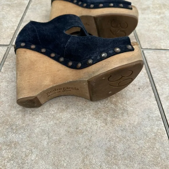 Pedro Garcia Blue Suede Leather Wedge Sandals