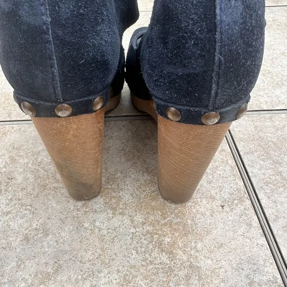 Pedro Garcia Blue Suede Leather Wedge Sandals