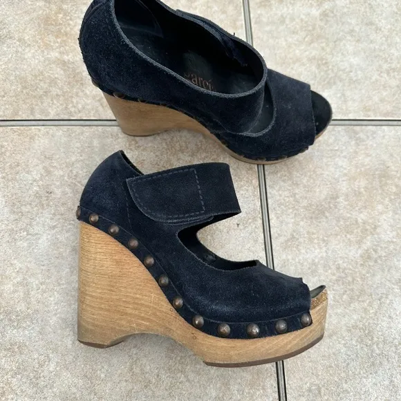 Pedro Garcia Blue Suede Leather Wedge Sandals