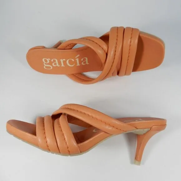 Pedro Garcia Cindy Midi Heel Slide SANDALS EU 37 7 Peach Orange Leather NEW $495
