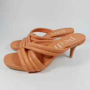 Pedro Garcia Cindy Midi Heel Slide SANDALS EU 37 7 Peach Orange Leather NEW $495