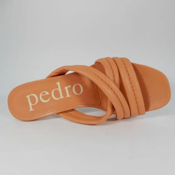 Pedro Garcia Cindy Midi Heel Slide SANDALS EU 37 7 Peach Orange Leather NEW $495
