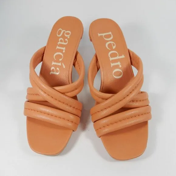 Pedro Garcia Cindy Midi Heel Slide SANDALS EU 37 7 Peach Orange Leather NEW $495