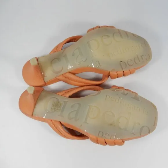 Pedro Garcia Cindy Midi Heel Slide SANDALS EU 37 7 Peach Orange Leather NEW $495