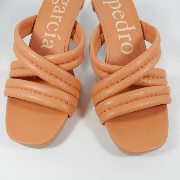 Pedro Garcia Cindy Midi Heel Slide SANDALS EU 37 7 Peach Orange Leather NEW $495