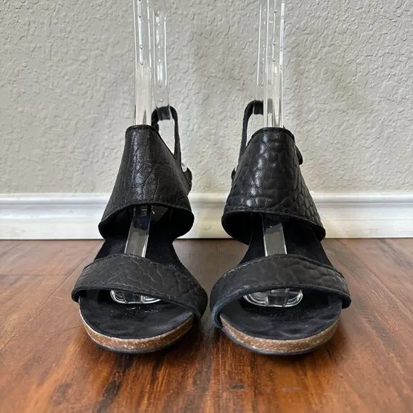 PEDRO GARCIA Leann Heeled Sandals in Pebbled Black Leather