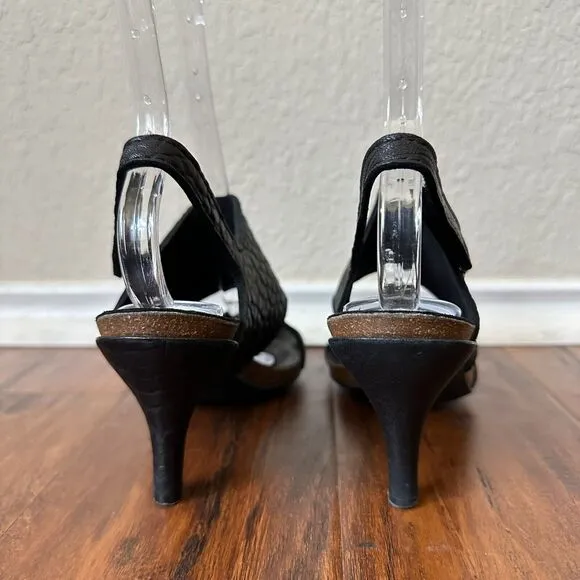 PEDRO GARCIA Leann Heeled Sandals in Pebbled Black Leather