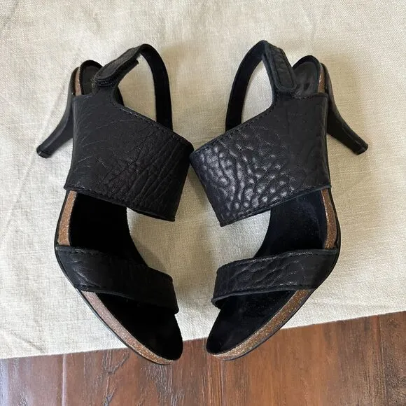 PEDRO GARCIA Leann Heeled Sandals in Pebbled Black Leather