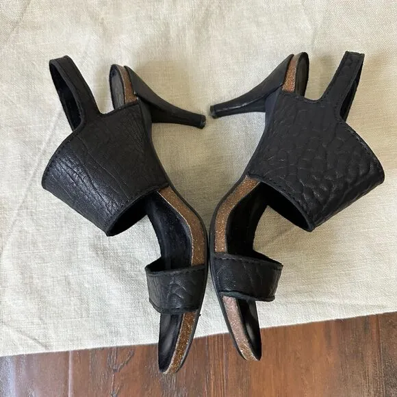 PEDRO GARCIA Leann Heeled Sandals in Pebbled Black Leather