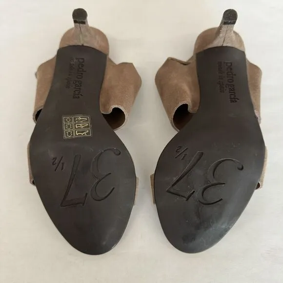 Pedro Garcia Light Brown Suede Slingback Heeled Sandal Women 37.5 US 7.5 Spring