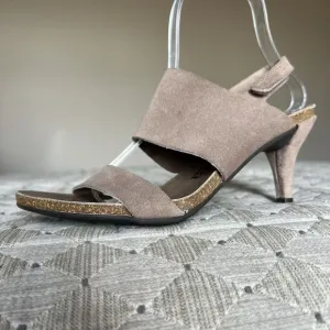 Pedro Garcia Light Brown Suede Slingback Heeled Sandal Women 37.5 US 7.5 Spring