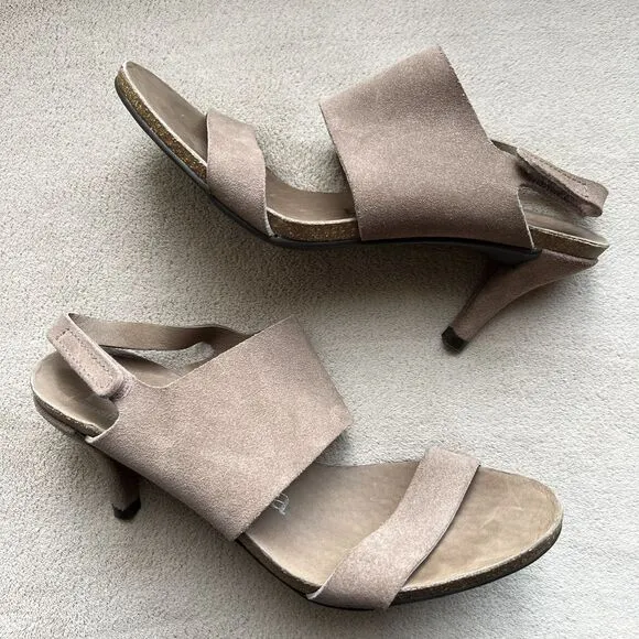 Pedro Garcia Light Brown Suede Slingback Heeled Sandal Women 37.5 US 7.5 Spring