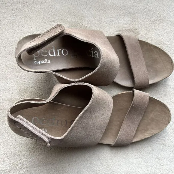 Pedro Garcia Light Brown Suede Slingback Heeled Sandal Women 37.5 US 7.5 Spring