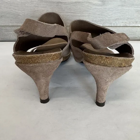 Pedro Garcia Light Brown Suede Slingback Heeled Sandal Women 37.5 US 7.5 Spring