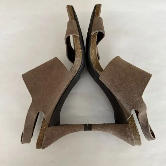 Pedro Garcia Light Brown Suede Slingback Heeled Sandal Women 37.5 US 7.5 Spring
