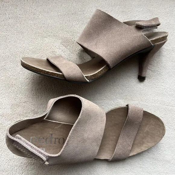 Pedro Garcia Light Brown Suede Slingback Heeled Sandal Women 37.5 US 7.5 Spring