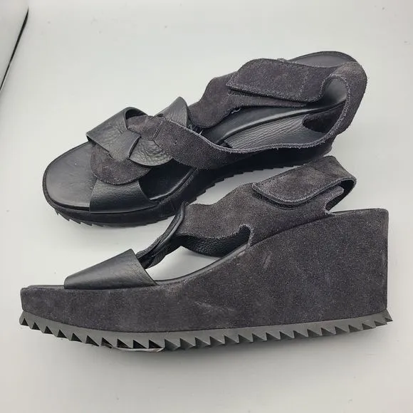 PEDRO GARCIA sandals wedge black leather suede woven slingback sz 39.5 9.5 new