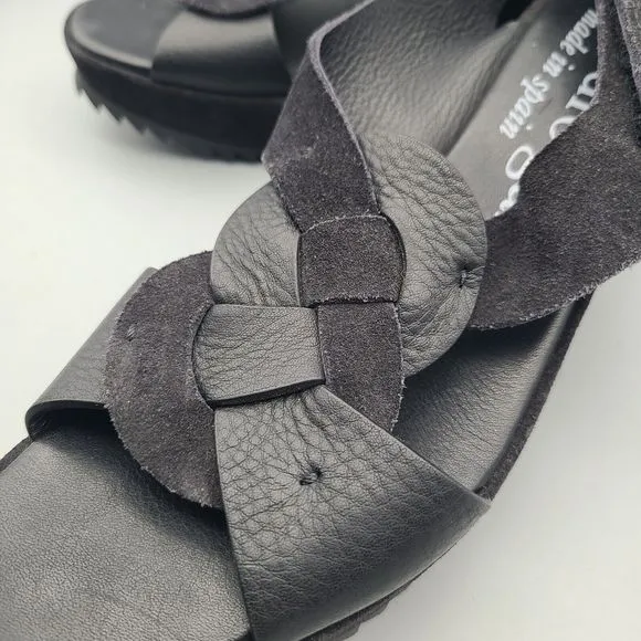PEDRO GARCIA sandals wedge black leather suede woven slingback sz 39.5 9.5 new