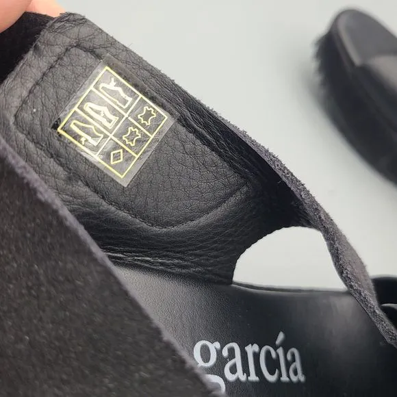 PEDRO GARCIA sandals wedge black leather suede woven slingback sz 39.5 9.5 new