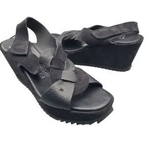 PEDRO GARCIA sandals wedge black leather suede woven slingback sz 39.5 9.5 new