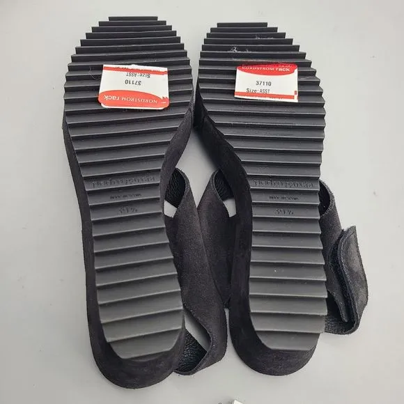 PEDRO GARCIA sandals wedge black leather suede woven slingback sz 39.5 9.5 new