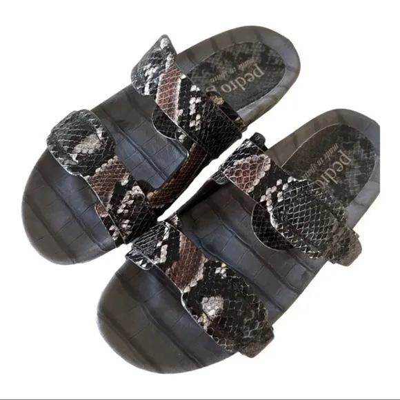 Pedro Garcia Slide Arielle Gray Black Snake Embossed Sandals Size 6.5