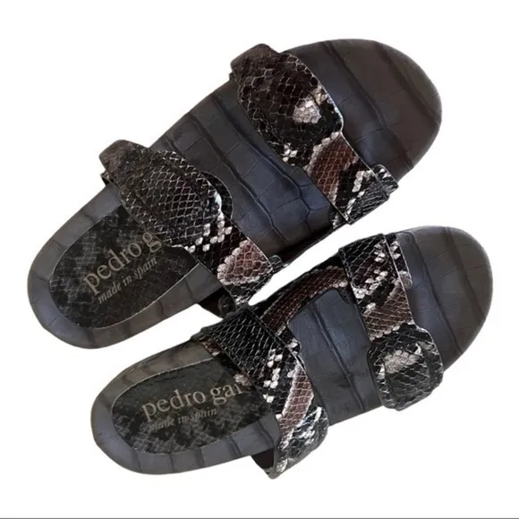 Pedro Garcia Slide Arielle Gray Black Snake Embossed Sandals Size 6.5