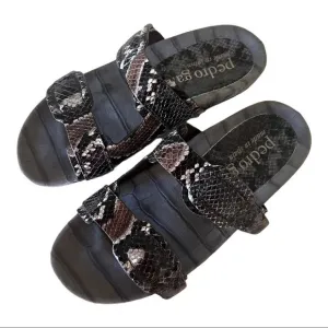 Pedro Garcia Slide Arielle Gray Black Snake Embossed Sandals Size 6.5