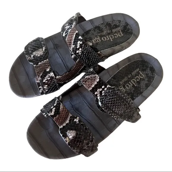 Pedro Garcia Slide Arielle Gray Black Snake Embossed Sandals Size 6.5