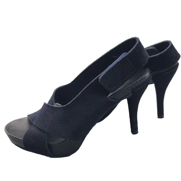 Pedro Garcia Women Heel Platform Sandals Navy Suede Sz EU 37.5 US 7.5 Worn Once
