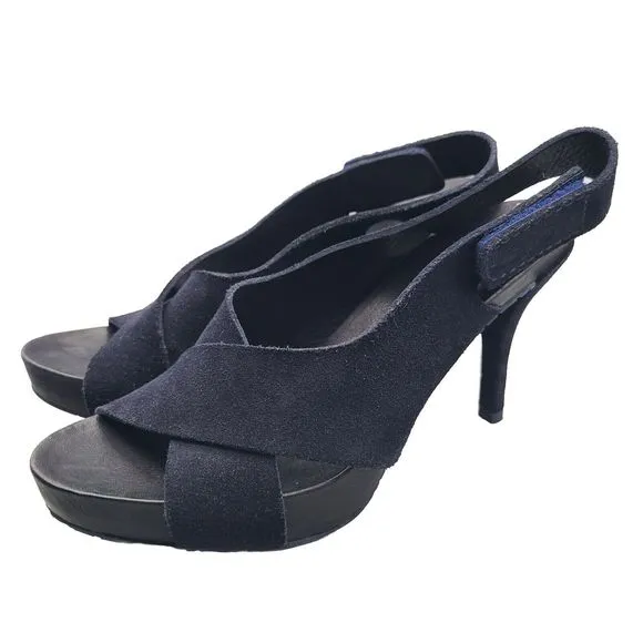 Pedro Garcia Women Heel Platform Sandals Navy Suede Sz EU 37.5 US 7.5 Worn Once