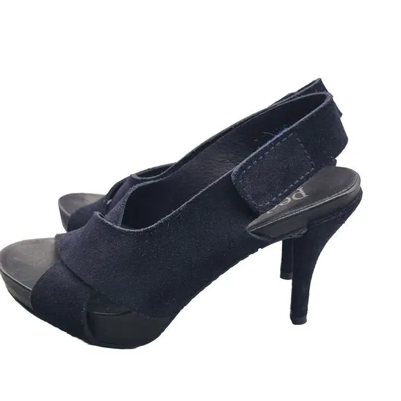 Pedro Garcia Women Heel Platform Sandals Navy Suede Sz EU 37.5 US 7.5 Worn Once