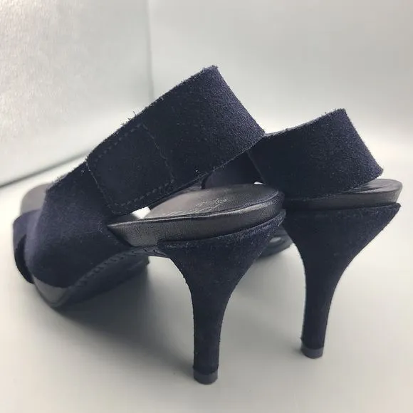 Pedro Garcia Women Heel Platform Sandals Navy Suede Sz EU 37.5 US 7.5 Worn Once