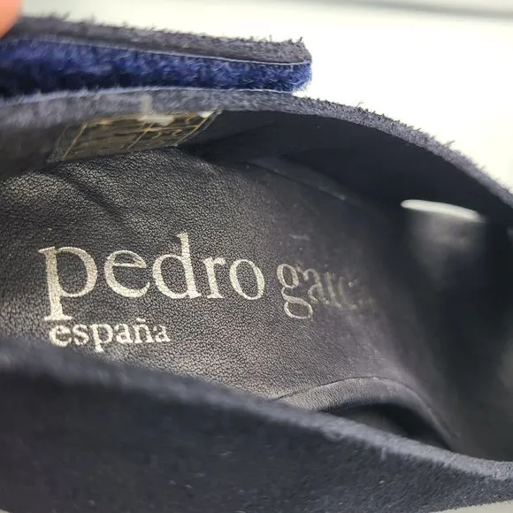 Pedro Garcia Women Heel Platform Sandals Navy Suede Sz EU 37.5 US 7.5 Worn Once
