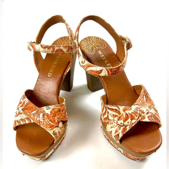 Pedro Miralles  Floral Platform Sandals - Orange and Cream