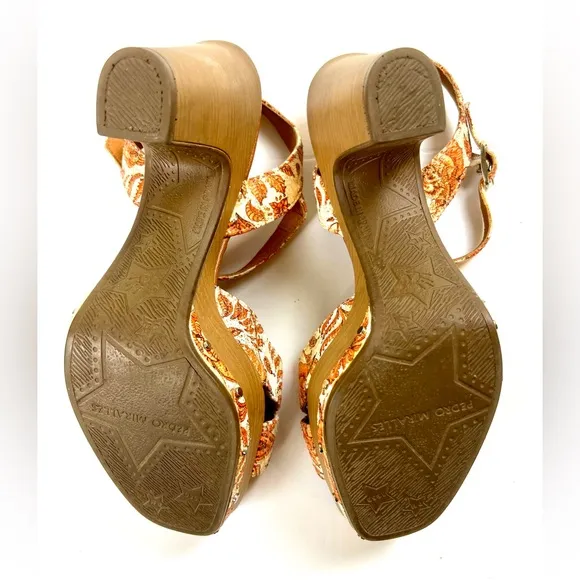 Pedro Miralles  Floral Platform Sandals - Orange and Cream