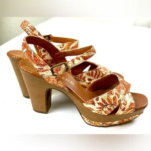 Pedro Miralles  Floral Platform Sandals - Orange and Cream