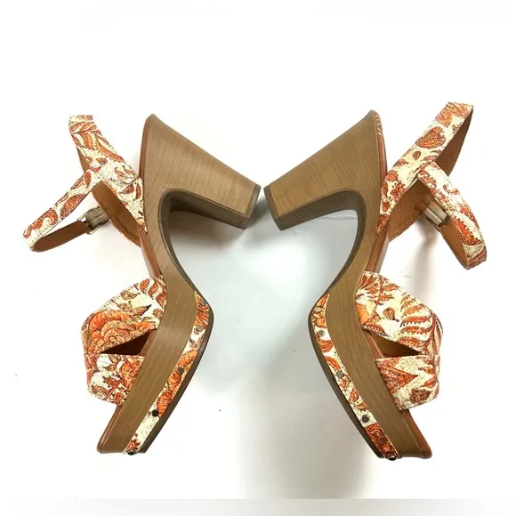 Pedro Miralles  Floral Platform Sandals - Orange and Cream